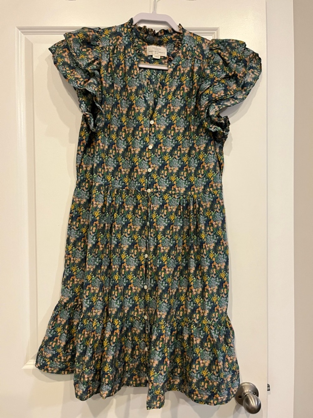 Trovata birds of paradis floral flower mini dress large short sleeve